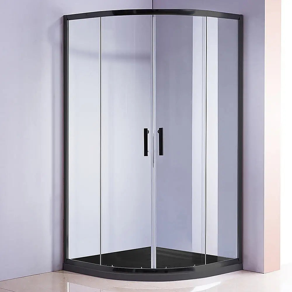 90 x 90cm Rounded Sliding 6mm Curved Shower Screen with Base in Black - Furniture > Bathroom > Shower Heads & Screens