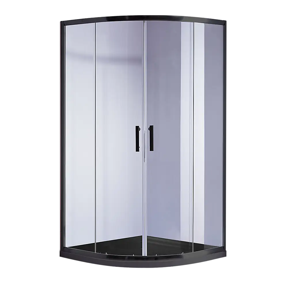 90 x 90cm Rounded Sliding 6mm Curved Shower Screen with Base in Black - Furniture > Bathroom > Shower Heads & Screens
