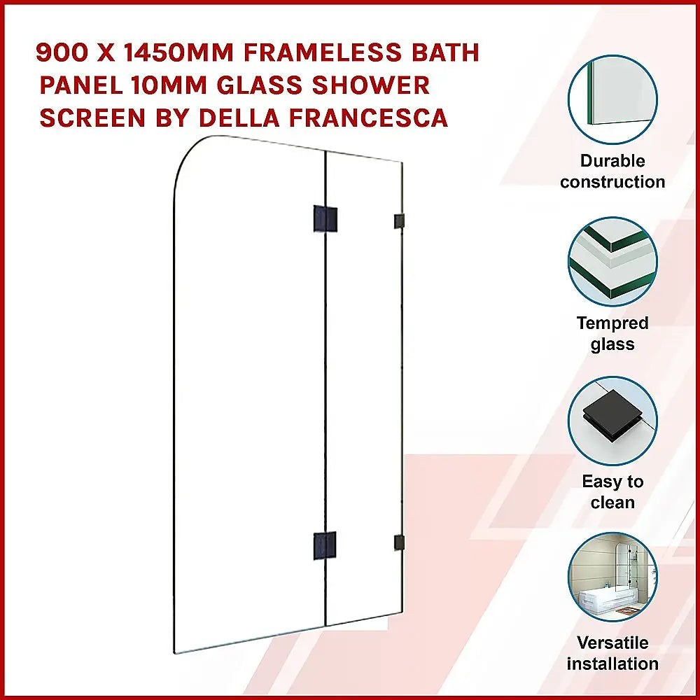 900 x 1450mm Frameless Bath Panel 10mm Glass Shower Screen By Della Francesca - Furniture > Bathroom > Shower Heads &