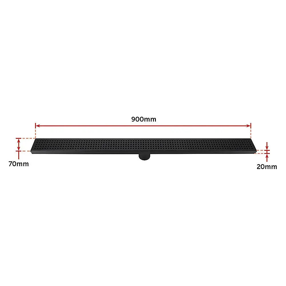 900mm Bathroom Shower Black Grate Drain w/Centre outlet Floor Waste Square Pattern - Home & Garden > DIY > Kitchen &