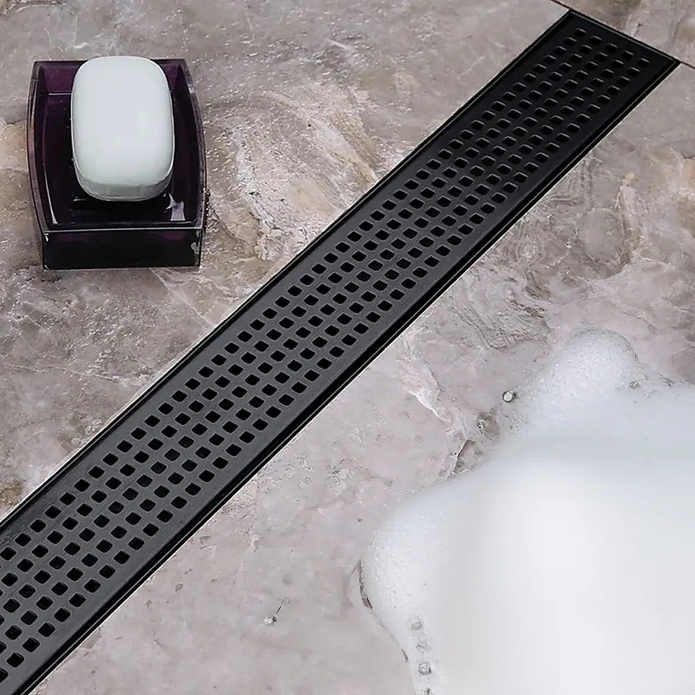 900mm Bathroom Shower Black Grate Drain w/Centre outlet Floor Waste Square Pattern - Home & Garden > DIY > Kitchen &
