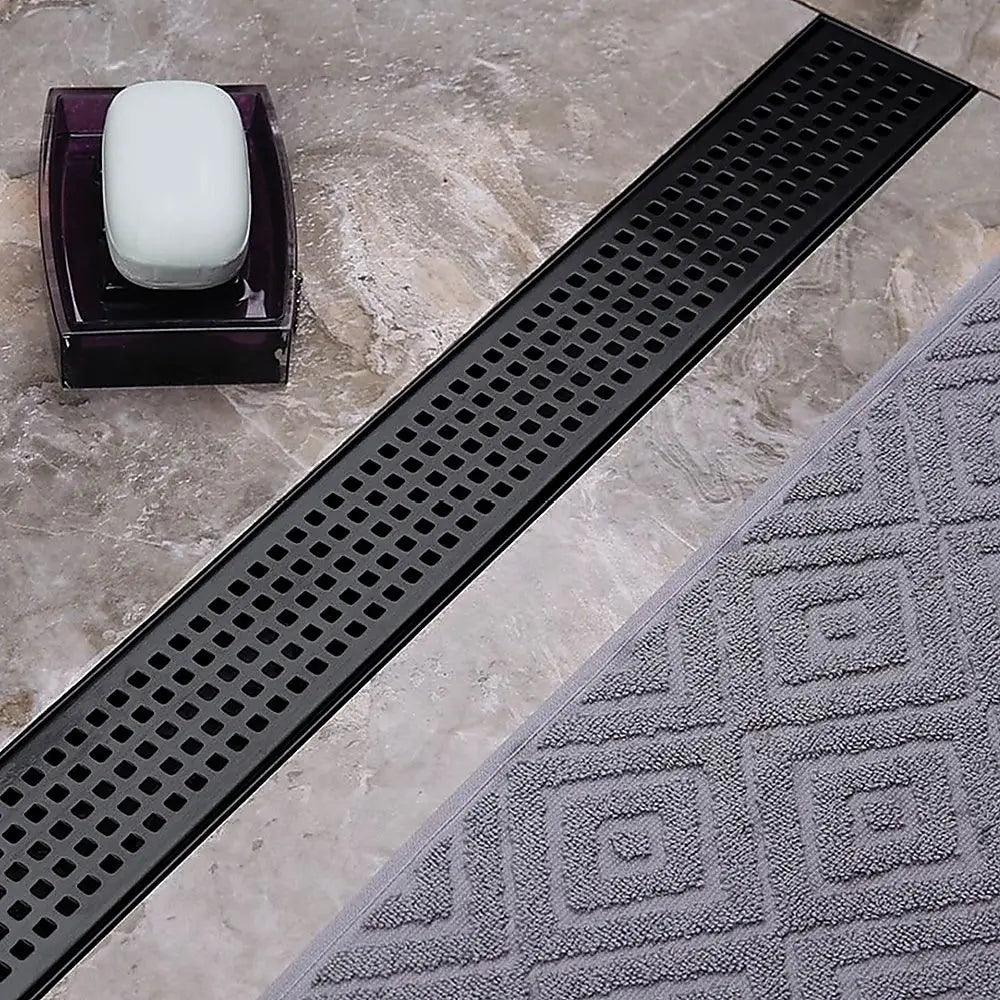 900mm Bathroom Shower Black Grate Drain w/Centre outlet Floor Waste Square Pattern - Home & Garden > DIY > Kitchen &