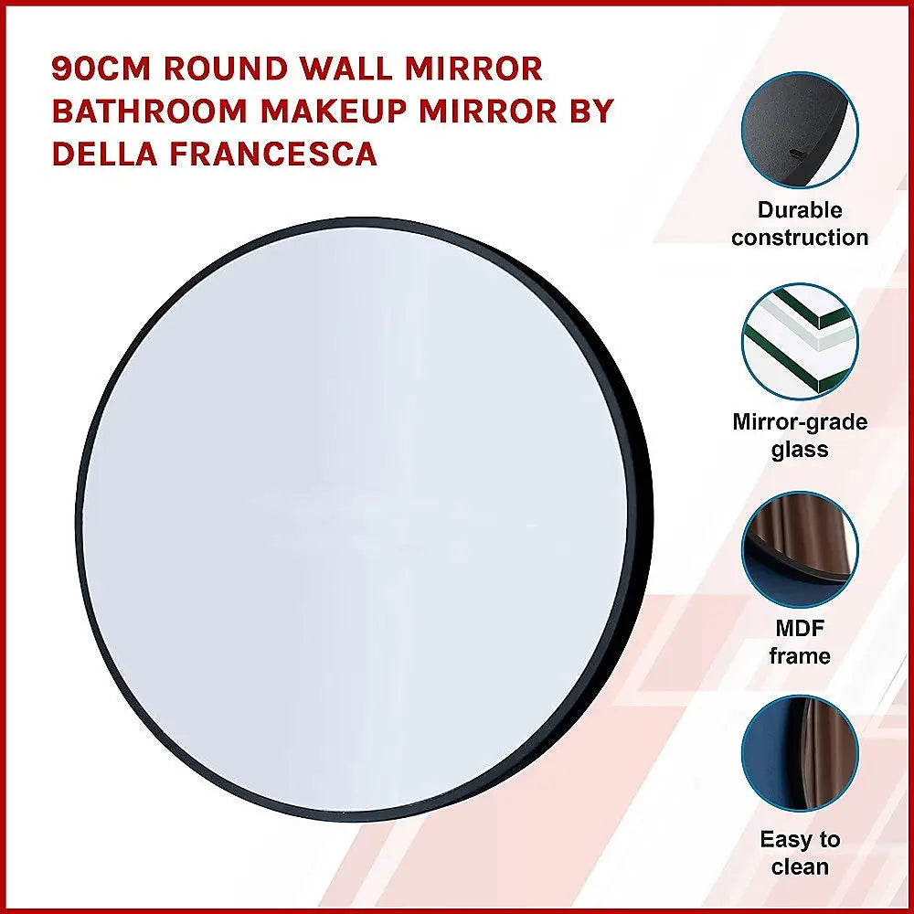 90cm Round Wall Mirror Bathroom Makeup Mirror by Della Francesca - Home & Garden > DIY > Kitchen & Bathroom DIY