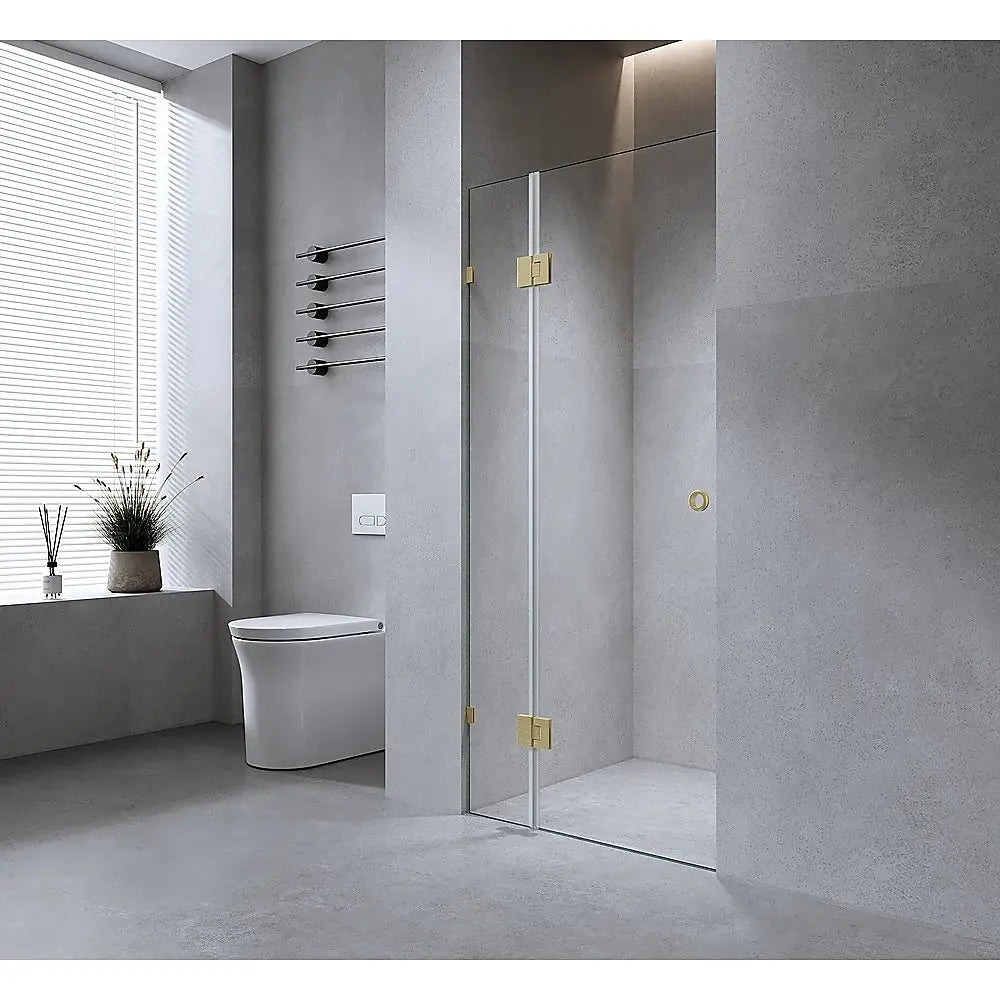 90cm Wall to Wall Frameless Shower Screen with Chrome Brackets and SS Hinges - Furniture > Bathroom > Shower Heads &