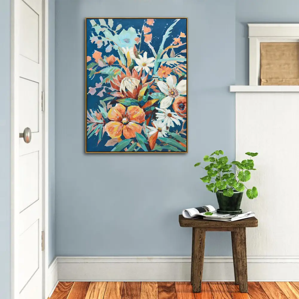 90X120cm Austral Flora Dark Wood Framed Canvas Wall Art - Home & Garden > Wall Art