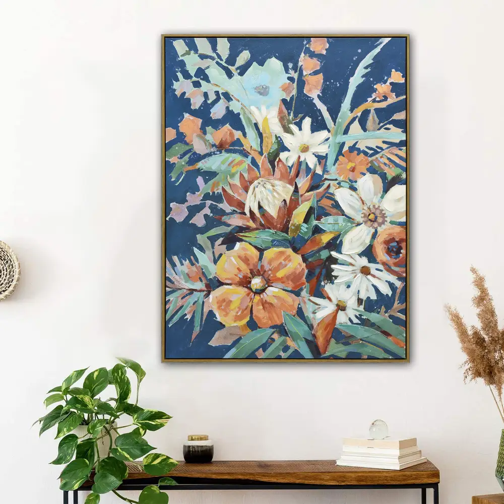 90X120cm Austral Flora Dark Wood Framed Canvas Wall Art - Home & Garden > Wall Art