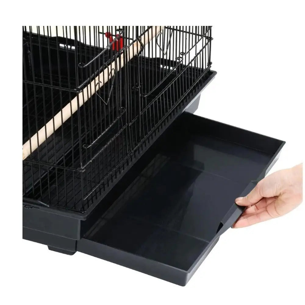 92cm Large Portable Wire Bird Cage Birdcage Parrot Cage Wooden Stand Pole Feeding Cup Black - Pet Care > Bird > Bird