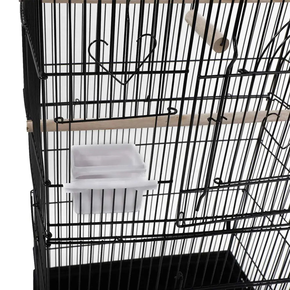 92cm Large Portable Wire Bird Cage Birdcage Parrot Cage Wooden Stand Pole Feeding Cup Black - Pet Care > Bird > Bird