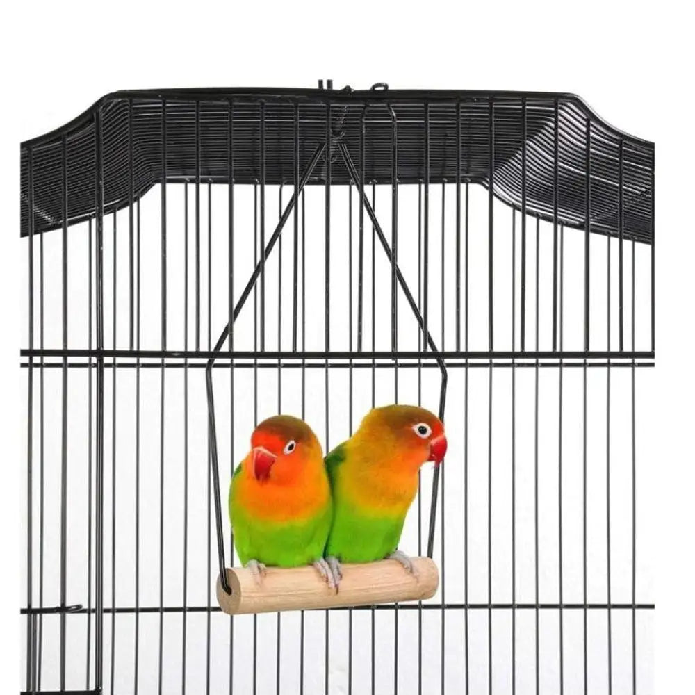 92cm Large Portable Wire Bird Cage Birdcage Parrot Cage Wooden Stand Pole Feeding Cup Black - Pet Care > Bird > Bird