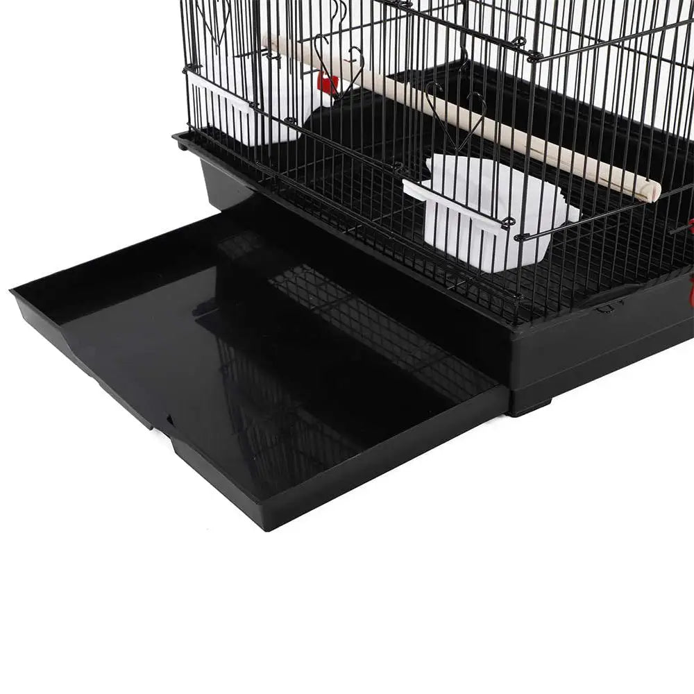 92cm Large Portable Wire Bird Cage Birdcage Parrot Cage Wooden Stand Pole Feeding Cup Black - Pet Care > Bird > Bird
