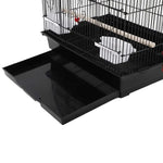92cm Large Portable Wire Bird Cage Birdcage Parrot Cage Wooden Stand Pole Feeding Cup Black - Pet Care > Bird > Bird