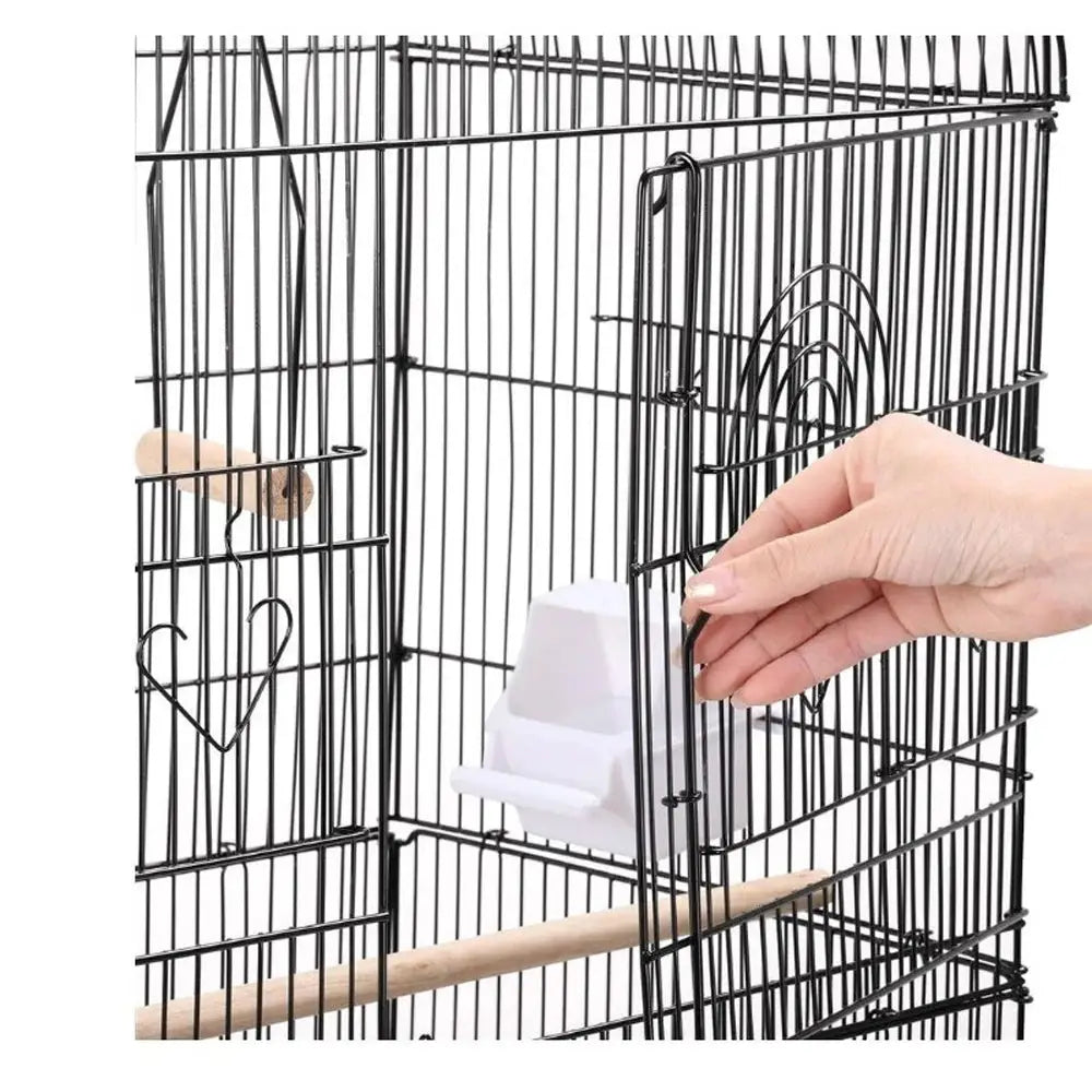 92cm Large Portable Wire Bird Cage Birdcage Parrot Cage Wooden Stand Pole Feeding Cup Black - Pet Care > Bird > Bird