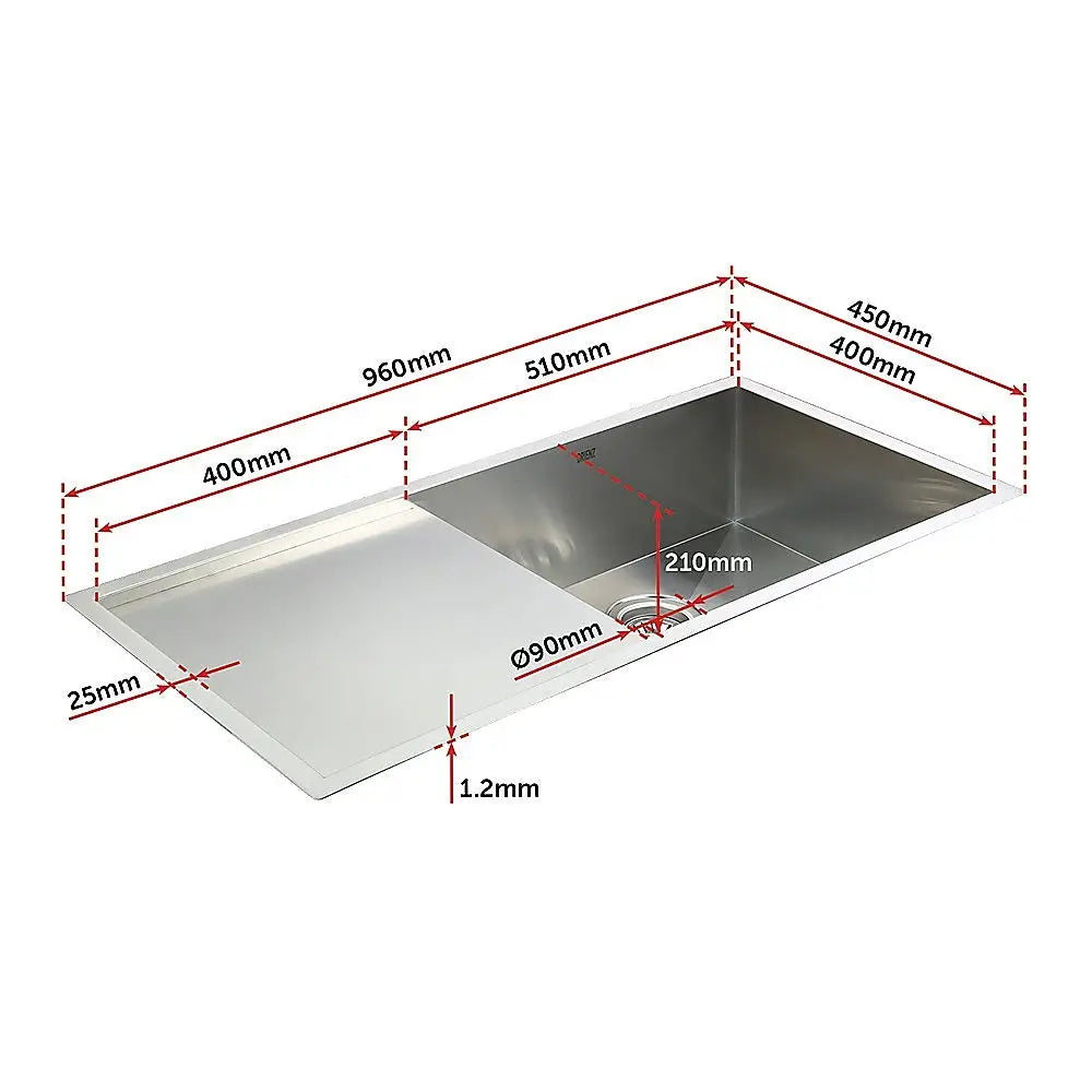 960x450mm Handmade Stainless Steel Undermount / Topmount Kitchen Sink with Waste - Furniture > Bathroom > Sinks