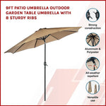 9FT Patio Umbrella Outdoor Garden Table Umbrella with 8 Sturdy Ribs - Home & Garden > Shading