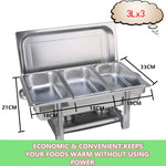 9L Chafing Dish Set Buffet Pan Bain Marie Bow Stainless Steel Food Warmer (3x3L) - Home & Garden > Kitchenware