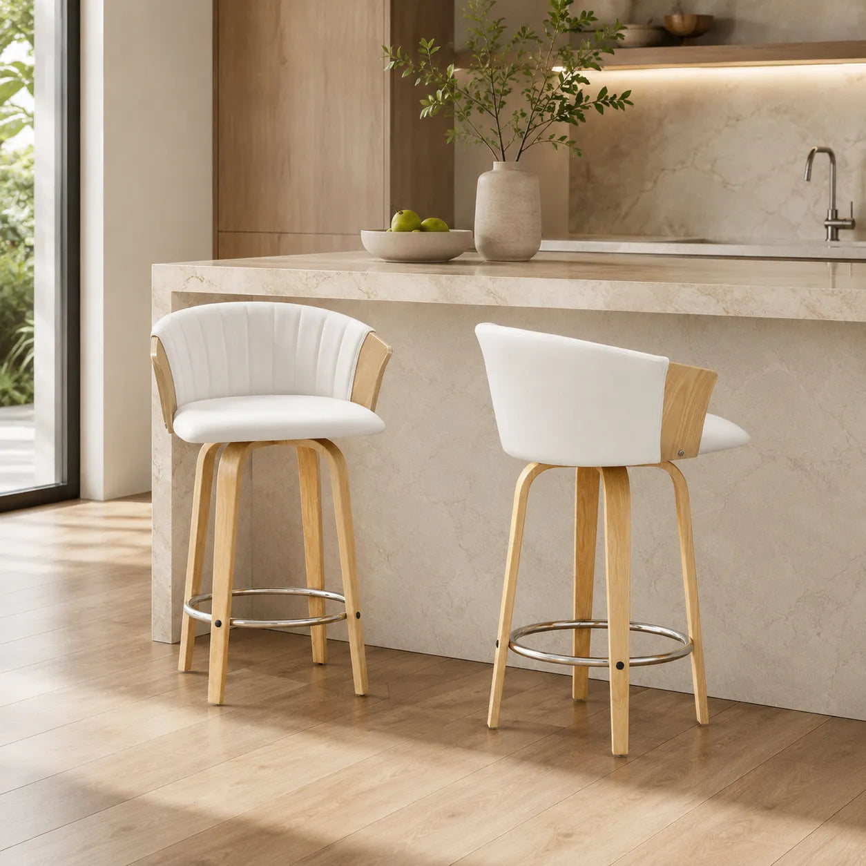 Artiss Ricardo Swivel Bar Stools with White PU Leather Seats, Set of 2