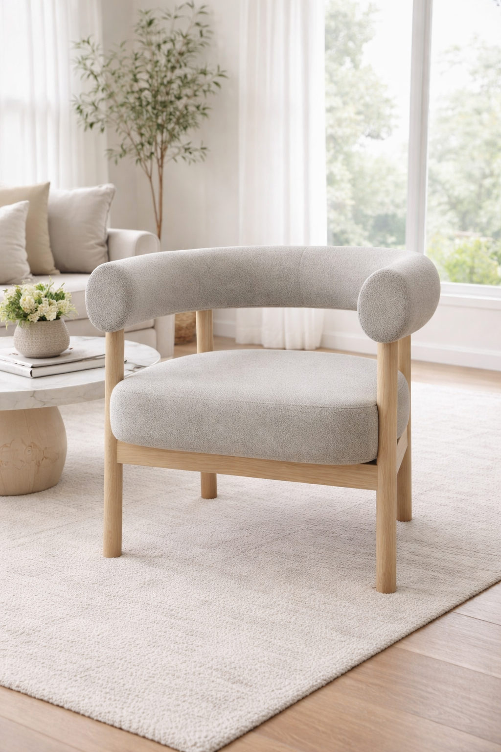 Alouette Light Grey Fabric Lounge Chair with Natural Oak Frame
