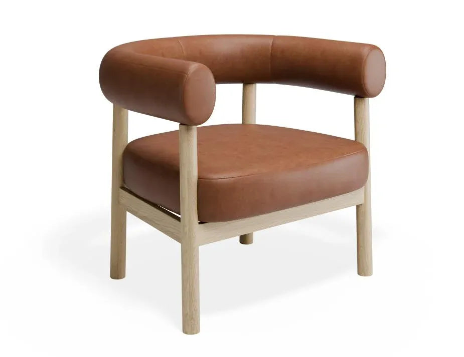 Alouette Tan Brown Faux Leather Lounge Chair with Natural Oak Frame