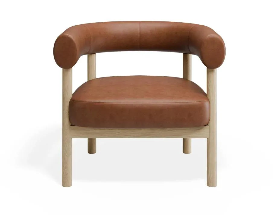 Alouette Tan Brown Faux Leather Lounge Chair with Natural Oak Frame