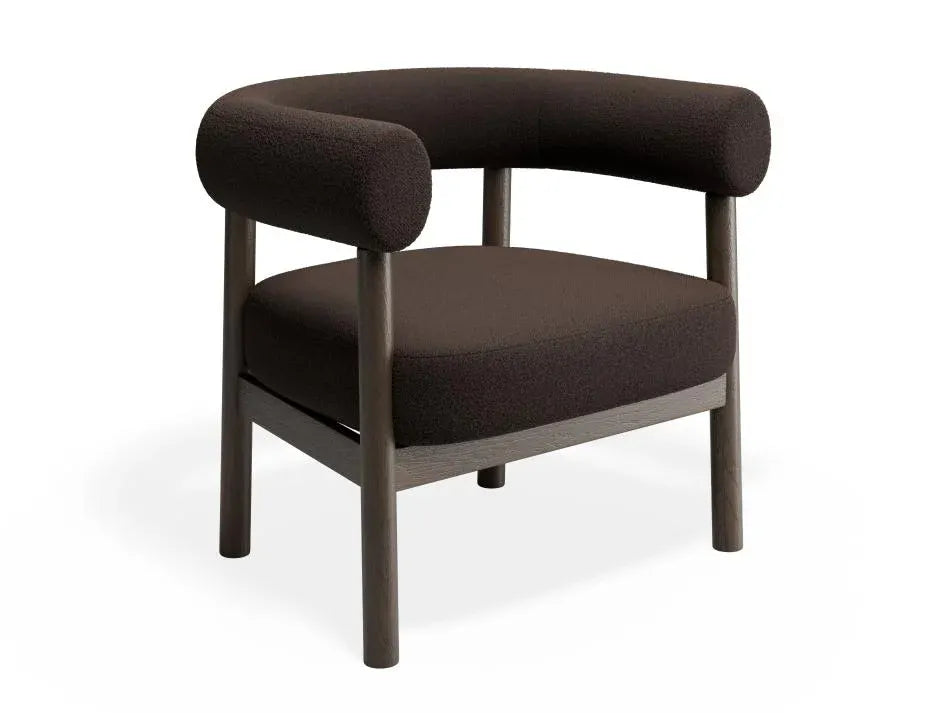 Alouette Dark Brown Fabric Lounge Chair with Smoked Oak Frame