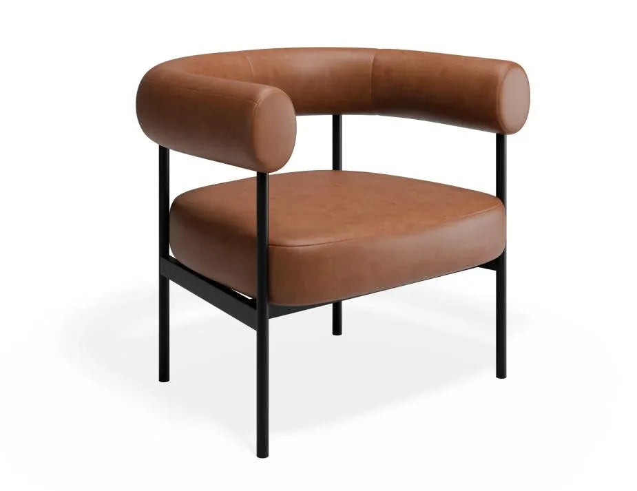 Alouette Tan Brown Faux Leather Lounge Chair with Black Steel Frame