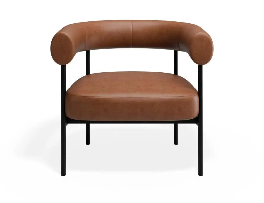 Alouette Tan Brown Faux Leather Lounge Chair with Black Steel Frame