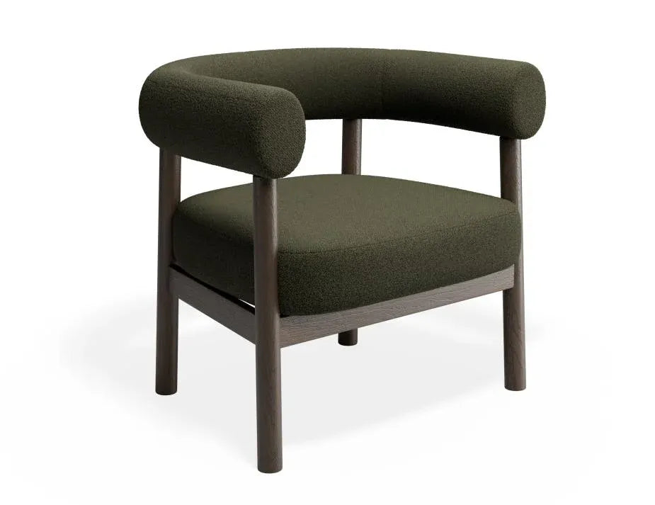 Alouette Olive Green Fabric Lounge Chair with Smoked Oak Frame