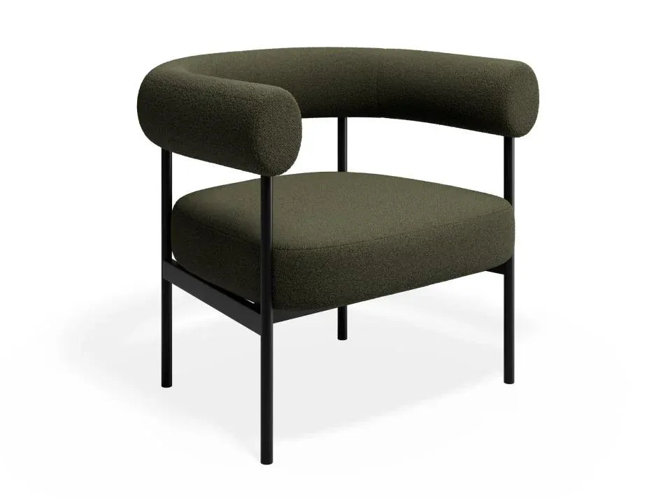 Alouette Olive Green Fabric Lounge Chair with Black Steel Frame
