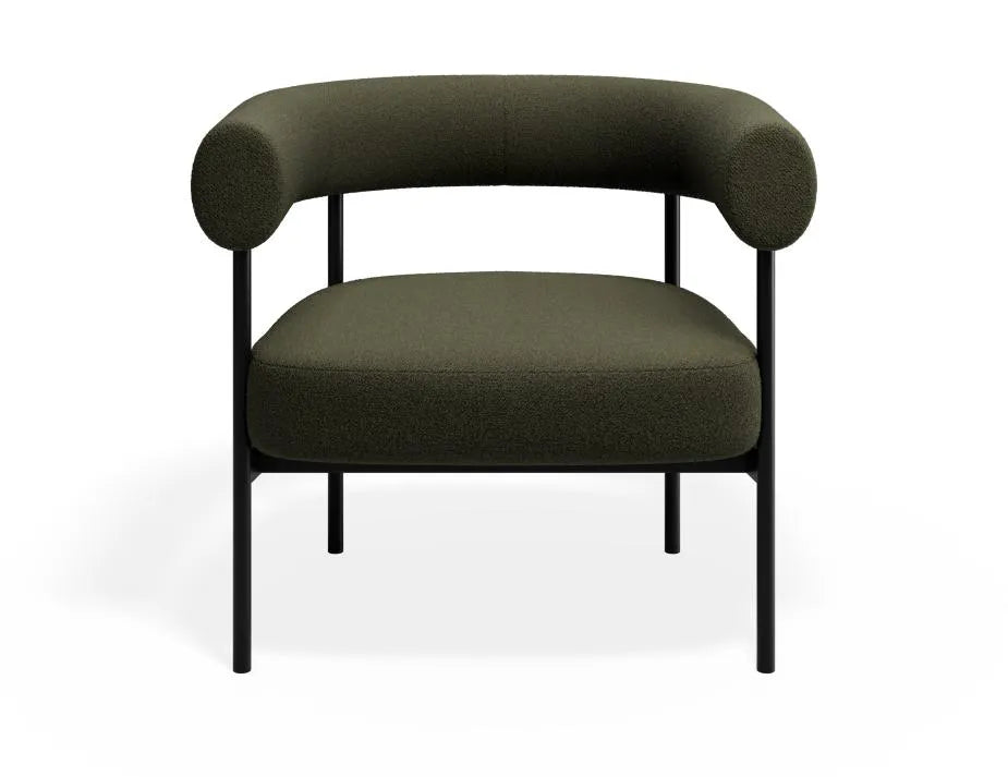 Alouette Olive Green Fabric Lounge Chair with Black Steel Frame