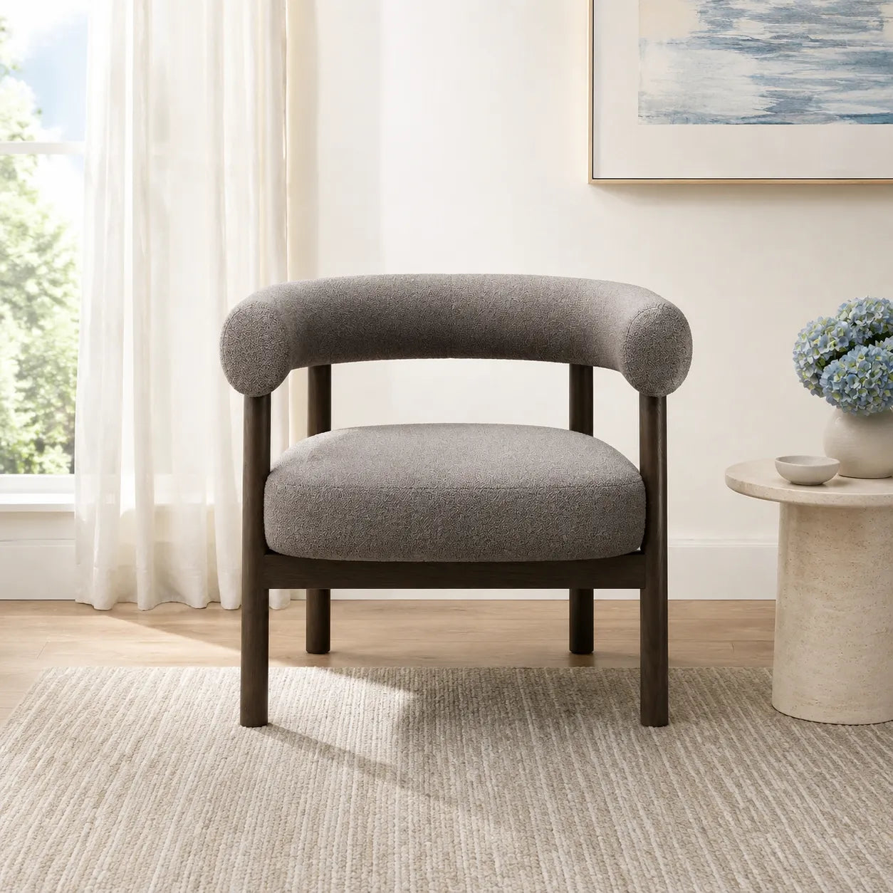 Alouette Warm Grey Fabric Lounge Chair with Smoked Oak Frame
