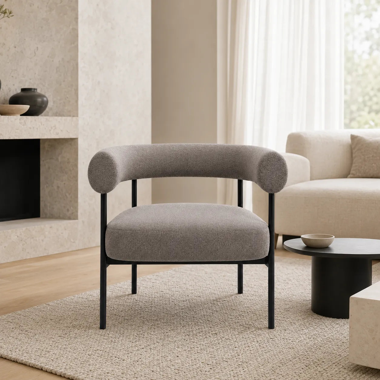 Alouette Warm Grey Fabric Lounge Chair with Black Steel Frame
