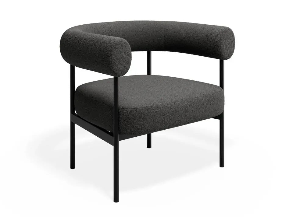 Alouette Dark Grey Fabric Lounge Chair with Black Steel Frame