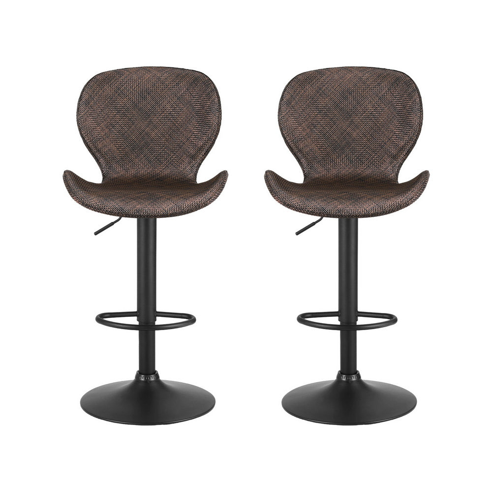 Artiss 2x Bar Stools Kitchen Swivel Gas Lift Counter Chair Wing PE Rattan Brown