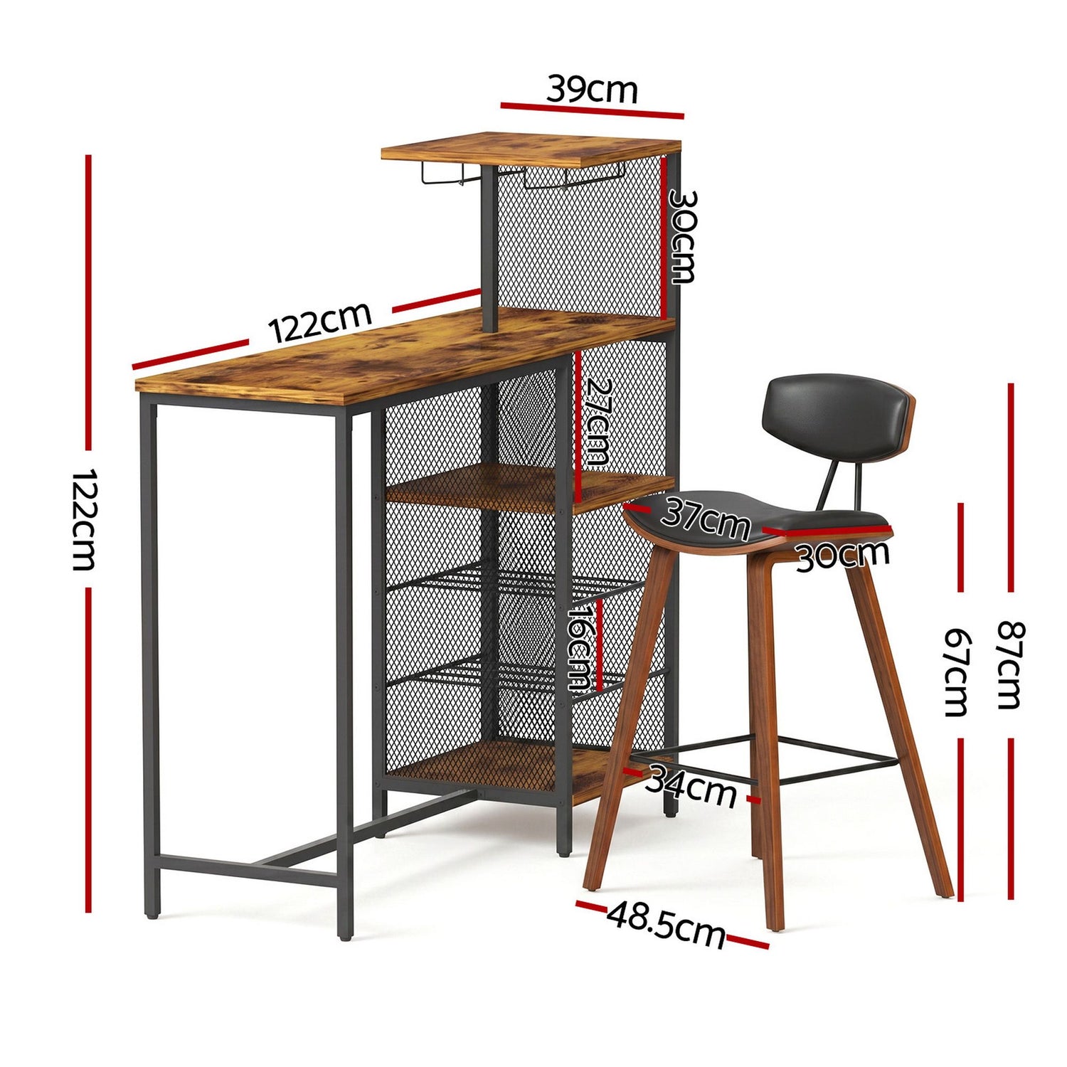 Artiss 3Pcs Bar Table and Stools Set Dining Table Solid Wood Kitchen Chairs Cafe Pub
