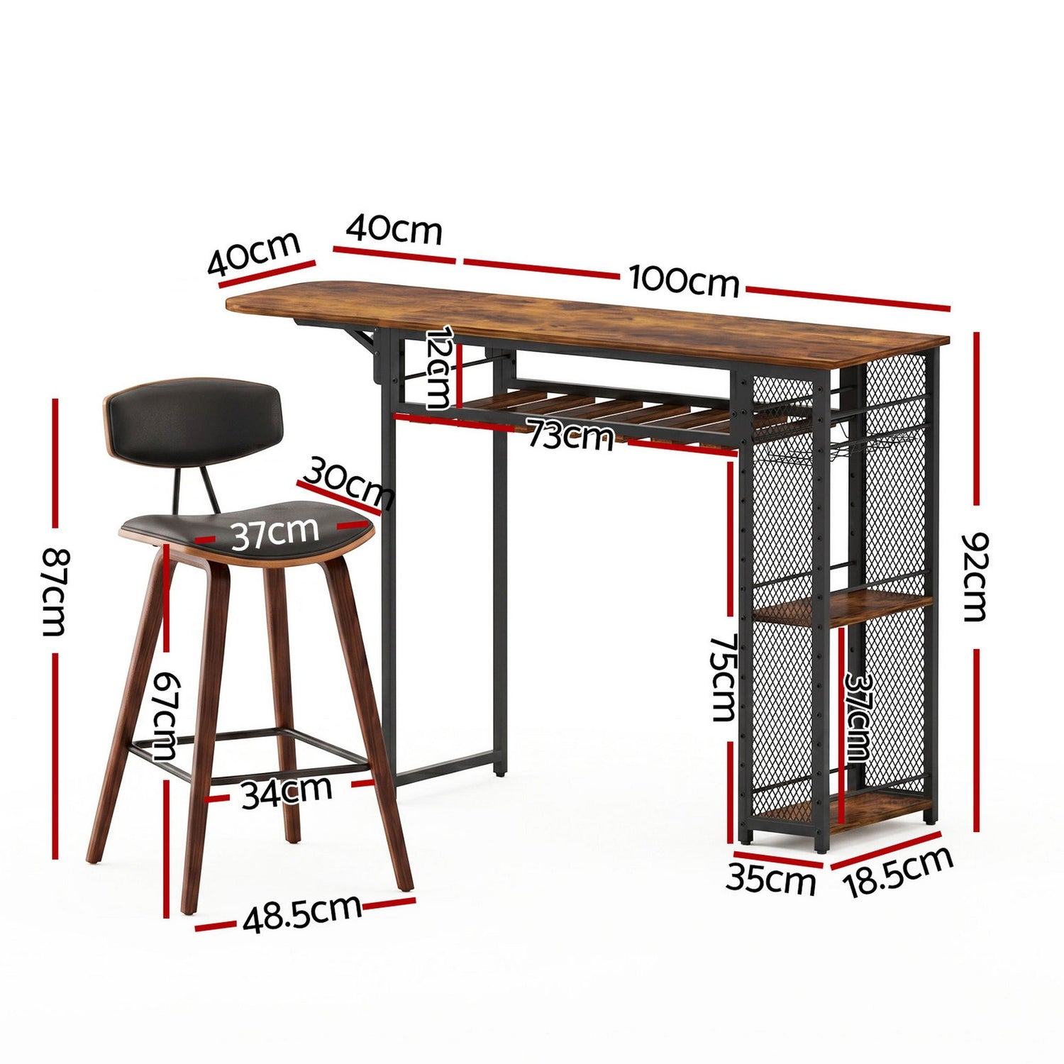 Artiss 3PCS Bar Table and Stools Set Dining Table Solid Wood Kitchen Chairs Cafe Pub
