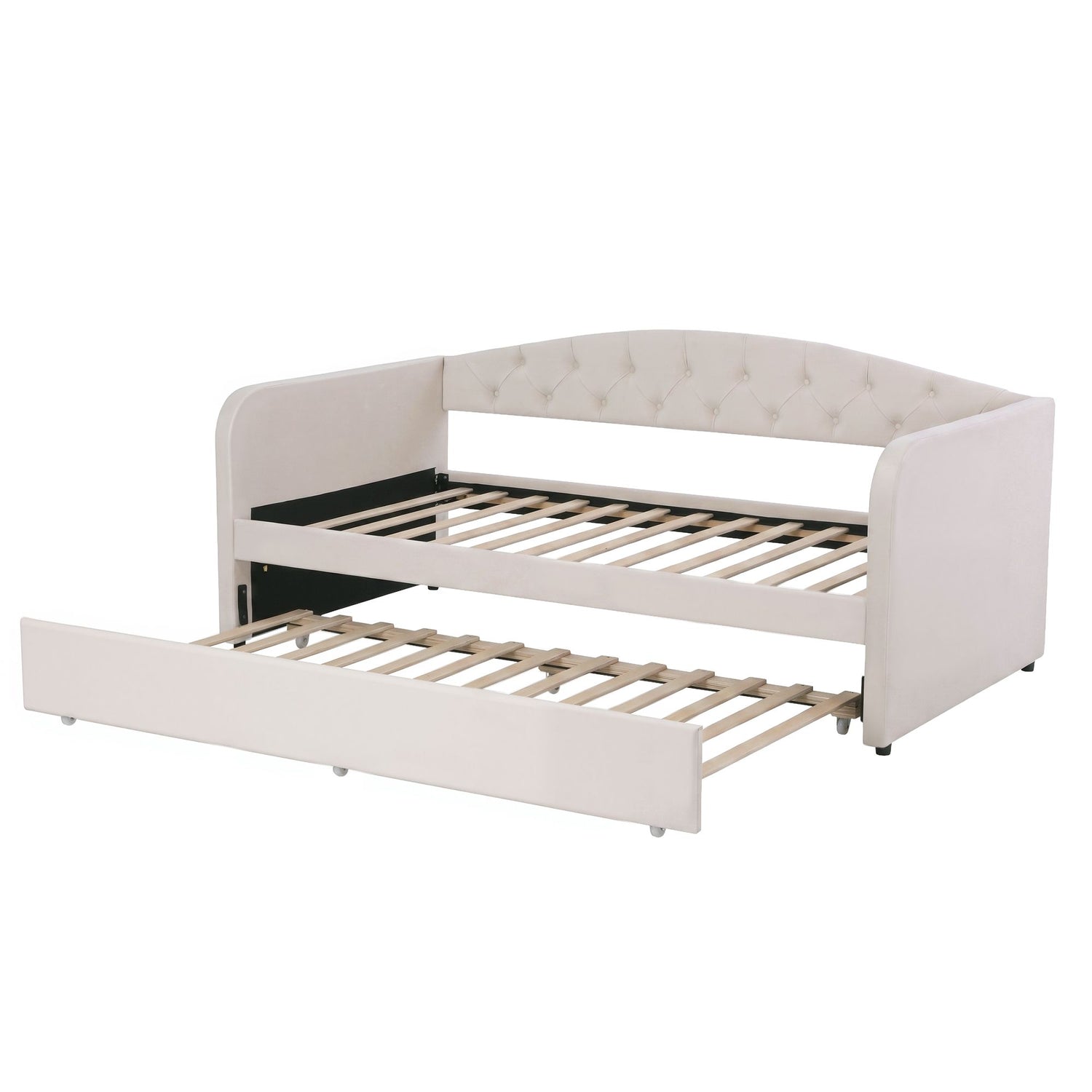 Artiss Single Daybed Velvet Trundle Bed Frame Tufted Guest Bed