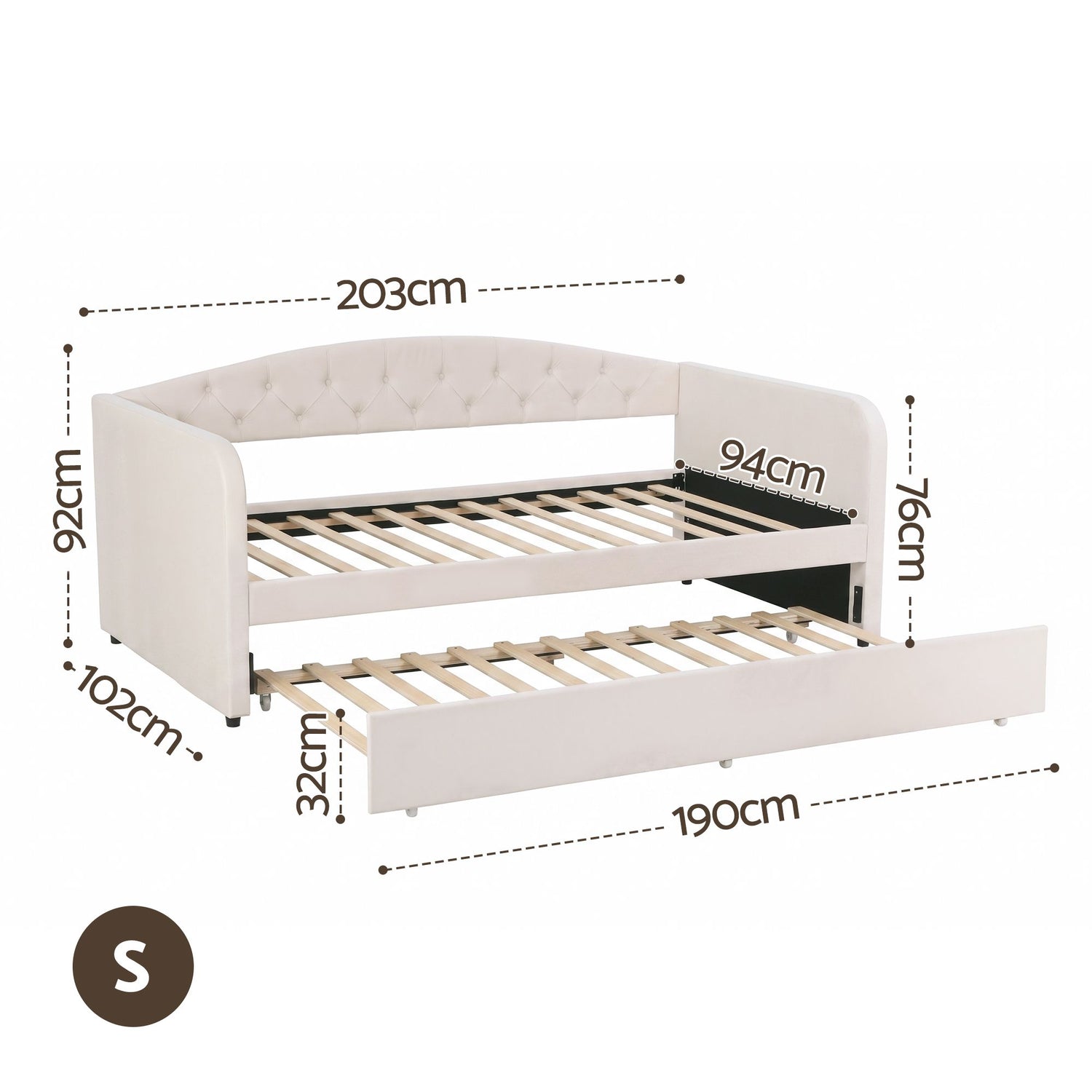 Artiss Single Daybed Velvet Trundle Bed Frame Tufted Guest Bed