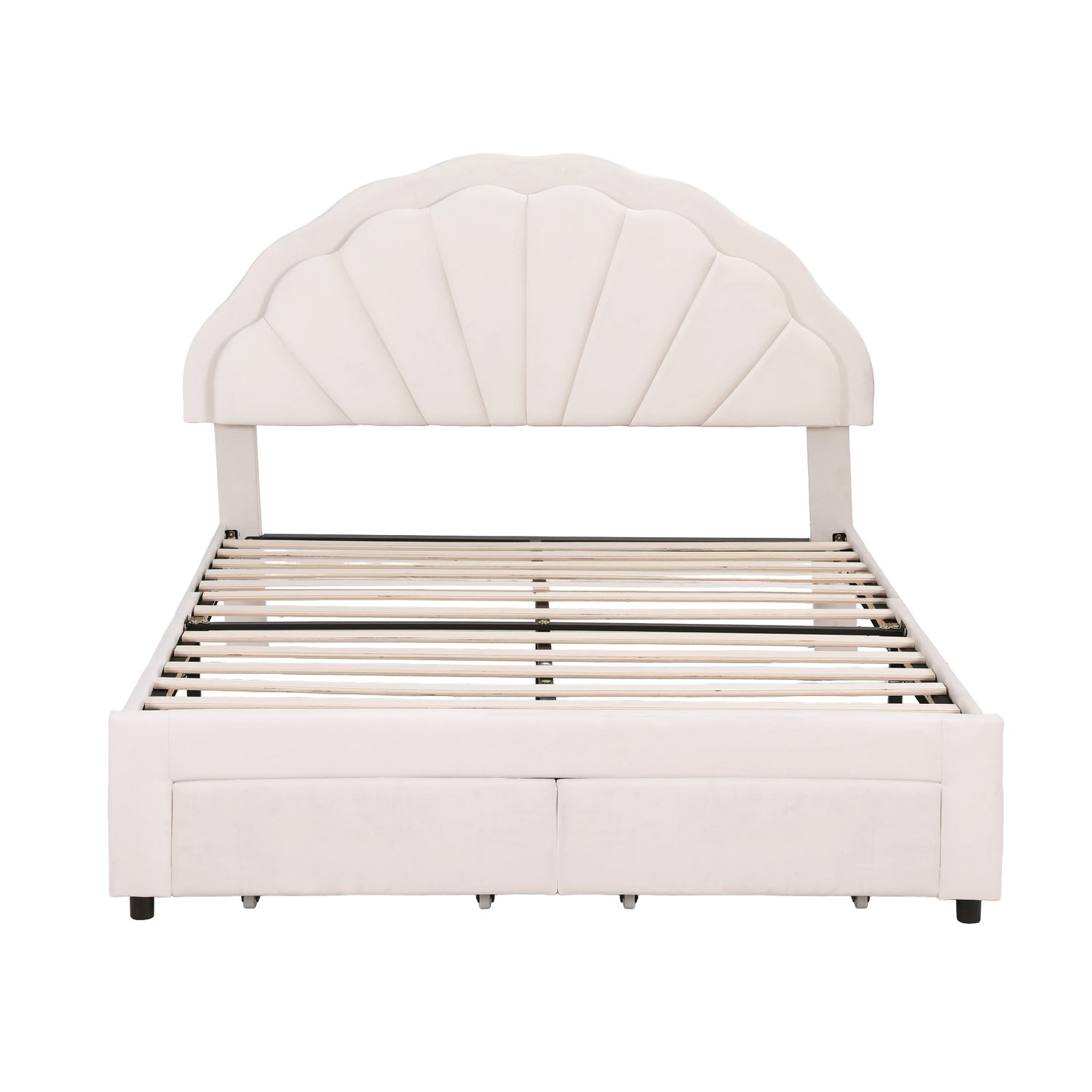 Artiss Double Bed Frame with 2 Storage Drawers Upholstered Velvet Platform Bed LED Headboard