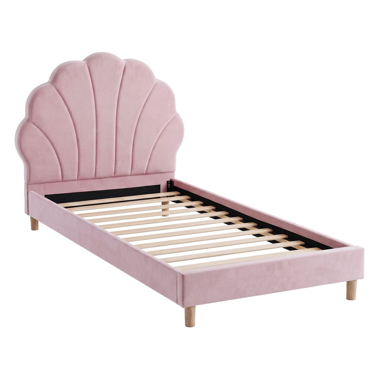 Artiss Single Bed Frame Scallop Upholstered Headboard Pink Velvet Platform Base Support up to 180kg