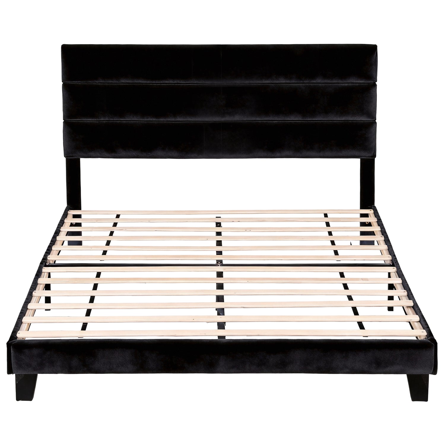 Artiss King Bed Frame Upholstered Platform Base with Geometric Headboard Black Velvet