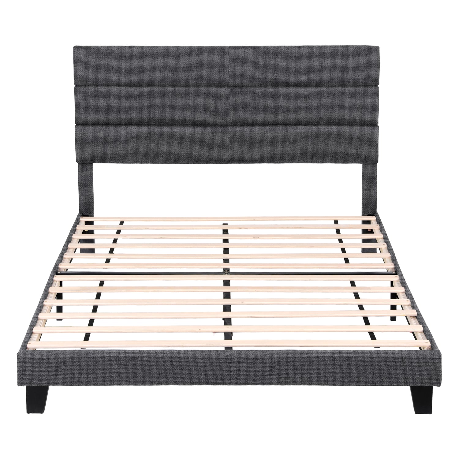 Artiss Queen Bed Frame Upholstered Platform Base with Geometric Headboard Charcoal Grey Linen Wood Slats for Modern Bedroom Furniture Home Decor
