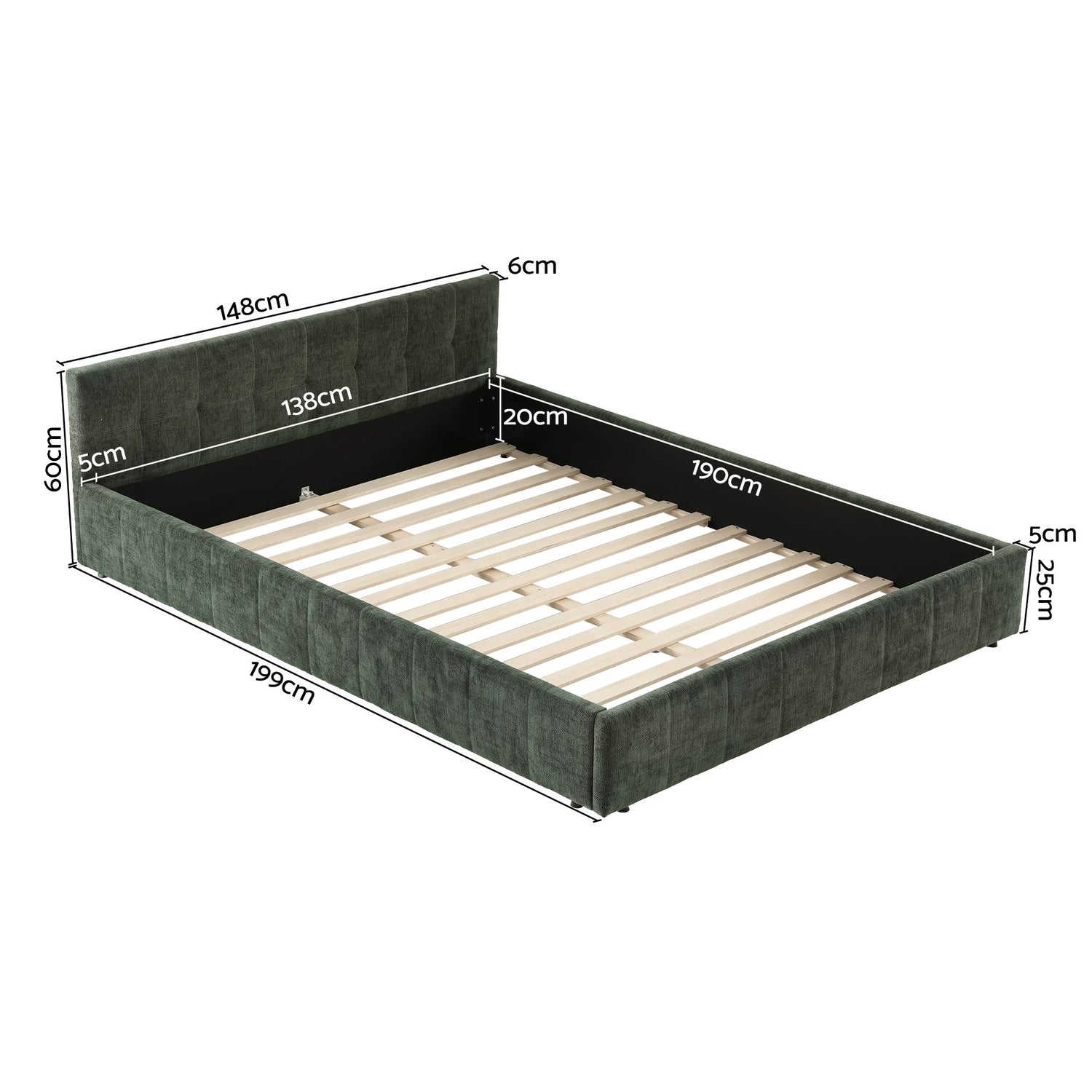 Artiss Double Bed Frame Chenille Heavy Duty Platform Base Green 300kg Support No Box Spring Needed