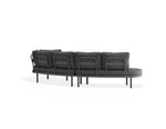 Gray sofa with black metal frame on a white background