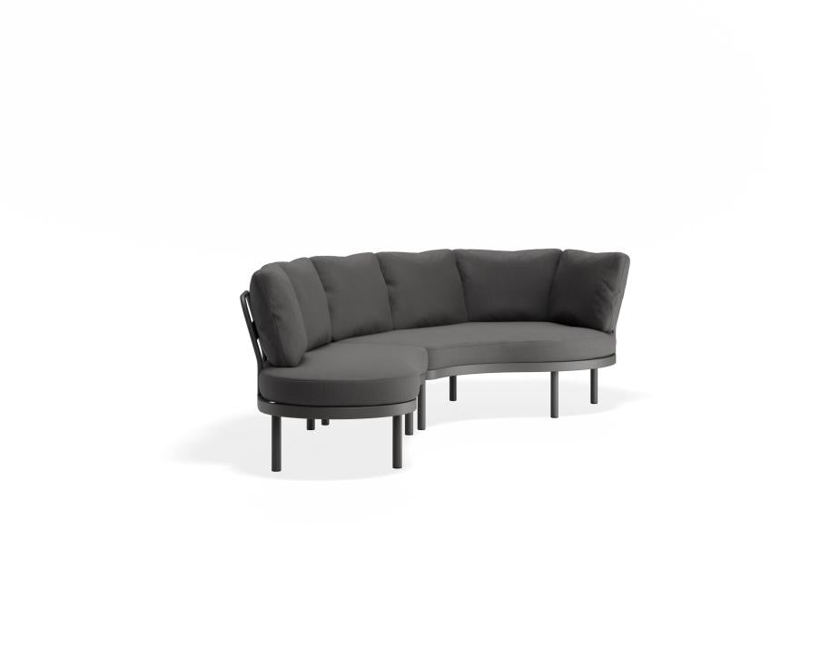 Gray curved sofa on a white background
