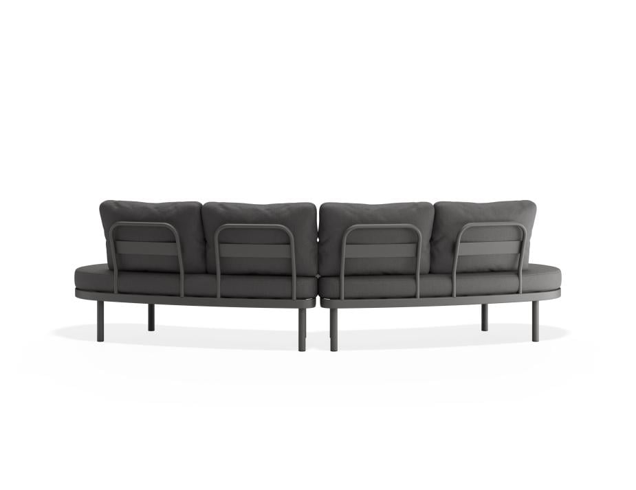 Gray sofa with black metal frames on a white background