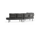 Modern grey sofa with backrests on a white background