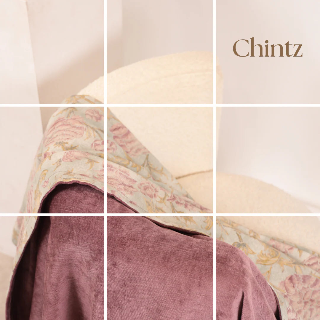Collage of fabric swatches with 'Chintz' branding on a neutral background