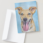 Greeting card with a dog illustration on a light gray background