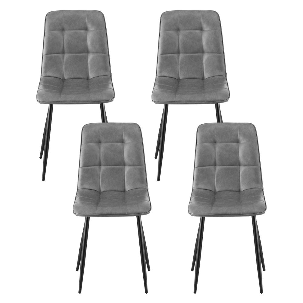 Artiss 4x Dining Chairs Retro PU Leather Kitchen Lounge Cafe Accent Chair Grey