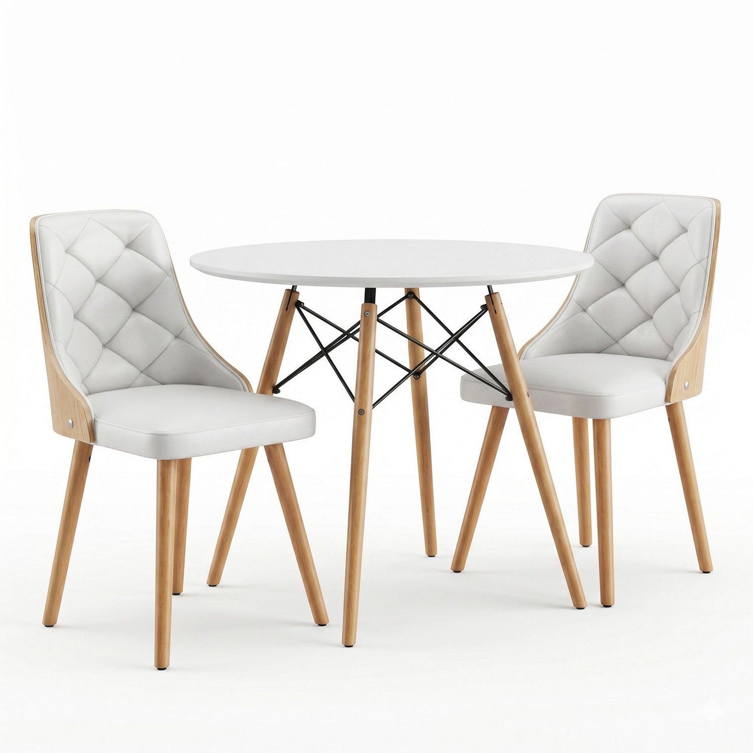Artiss Dining Table and Chairs Set 3PCS 90cm 2 Seater Round Dining Set for Kitchen, Apartment, Dining Room White